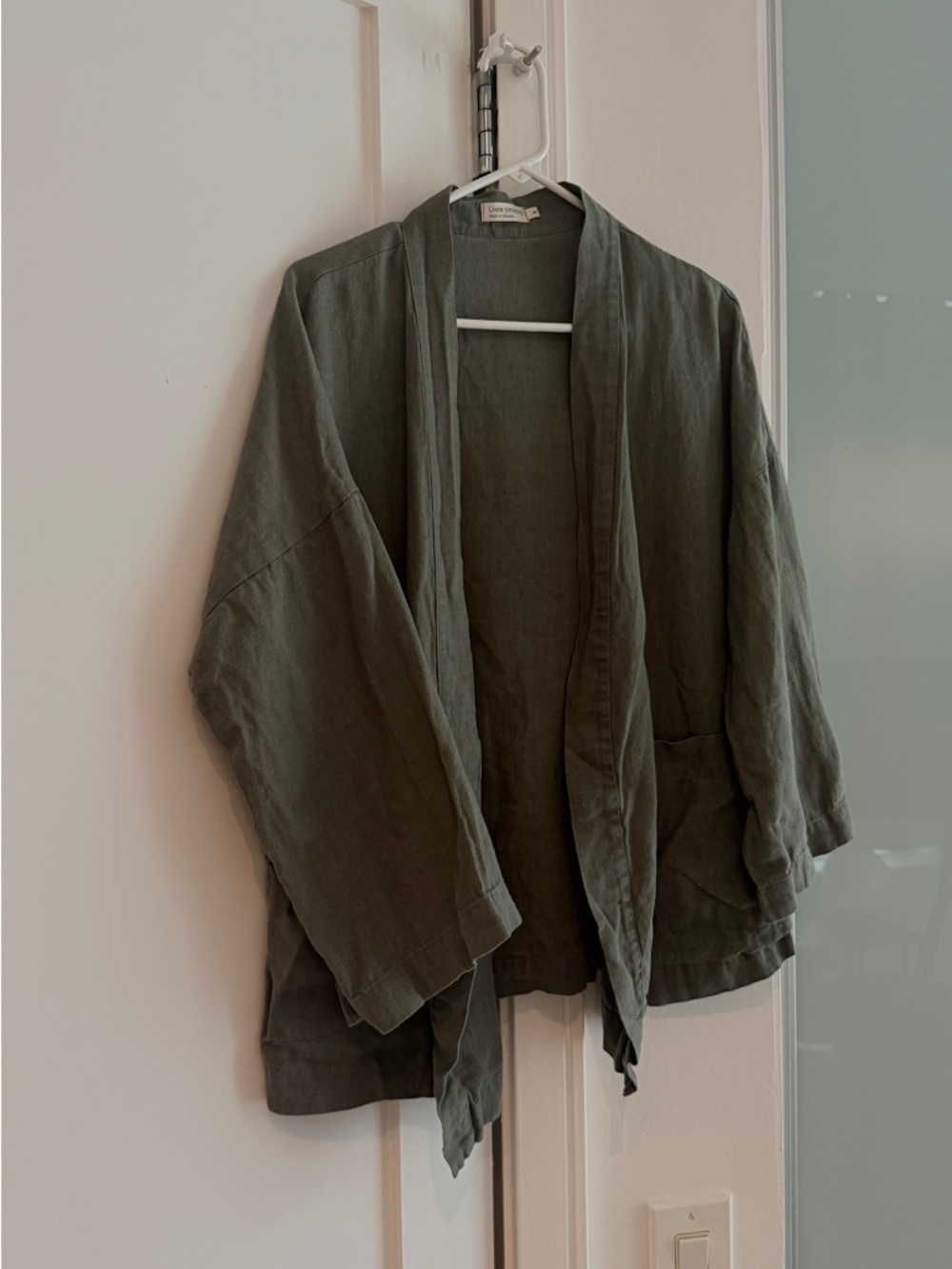 100% linen Olive green kimono style cardigan